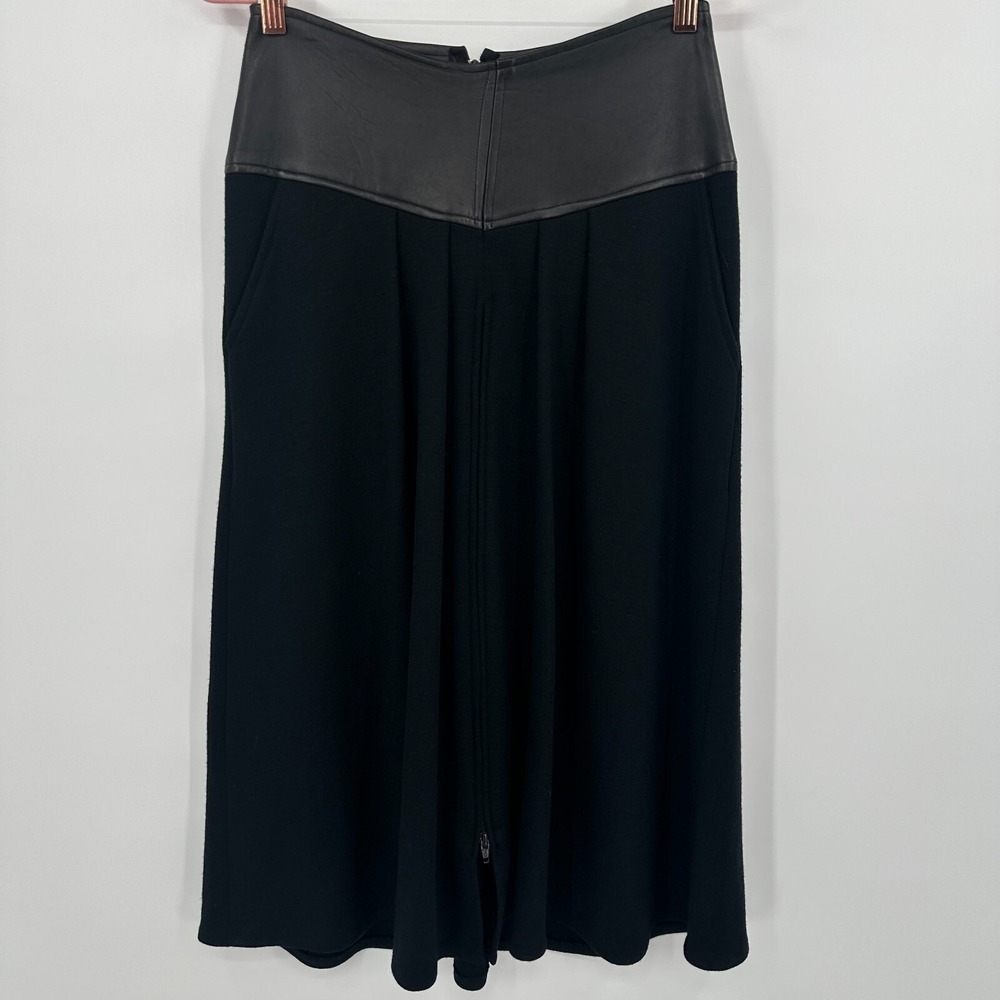 Liz Roberts Robert Elliot Skirt Womens Medium‎ Black Wool Leather Trim Front Zip